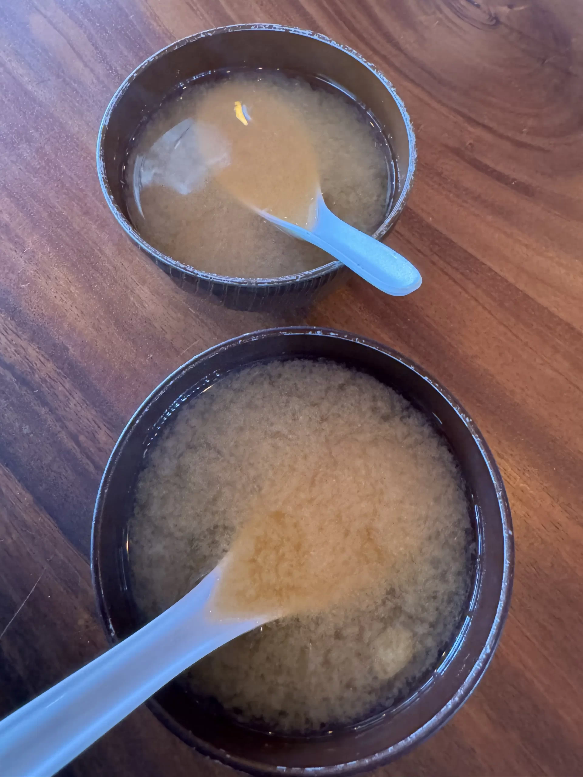 Two miso soups at Nozomi Sushi