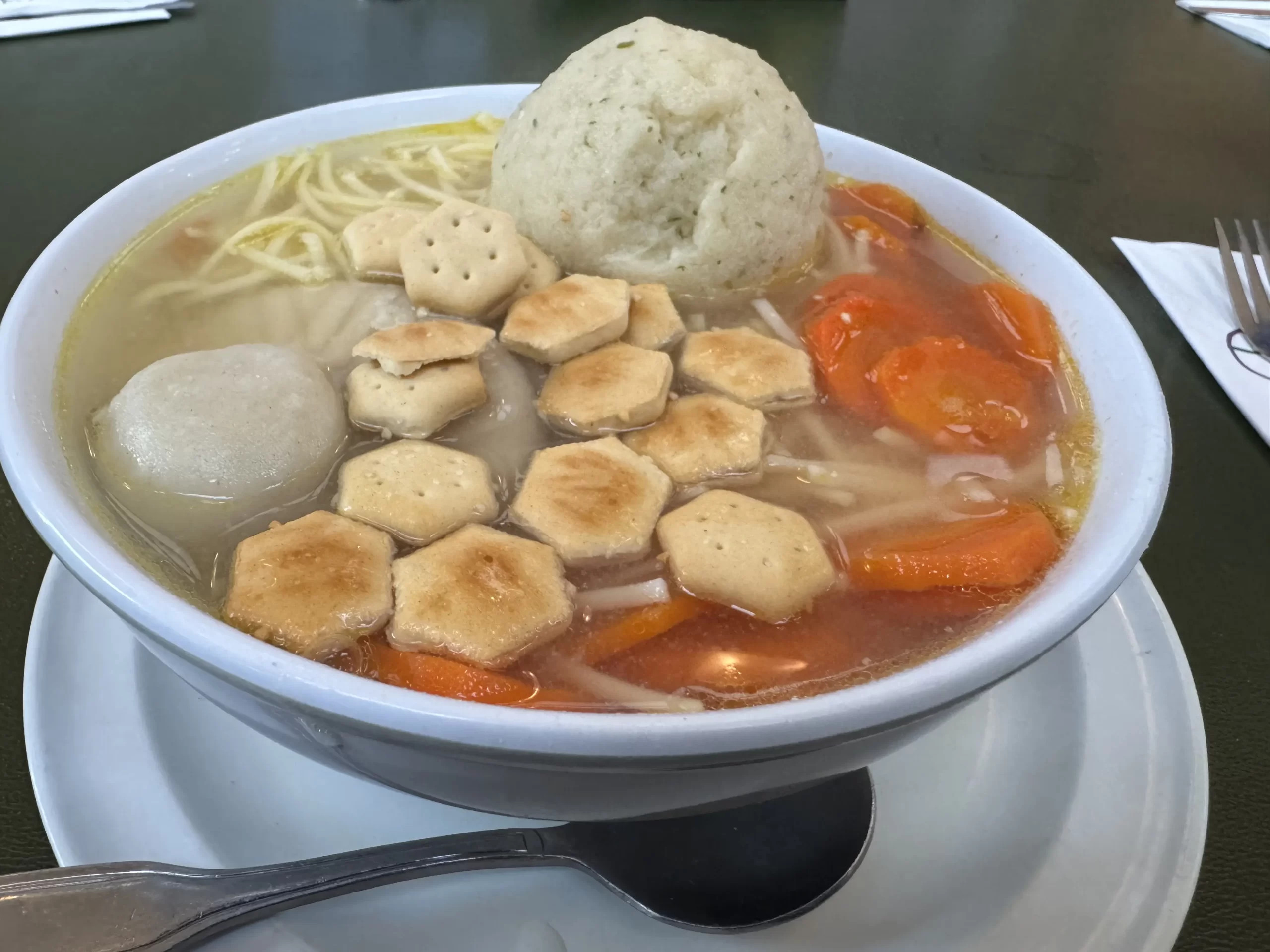 Mish Mosh Soup with oyster crackers at Milton's Deli